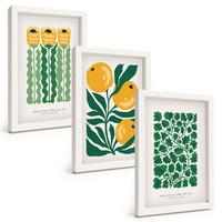 BILDER SET 3er Set - 20x30 cm Weißer Rahmen - Pflanzenmuster Blüten Blätter - Weiß, Kunststoff (20/30cm) - TULUP