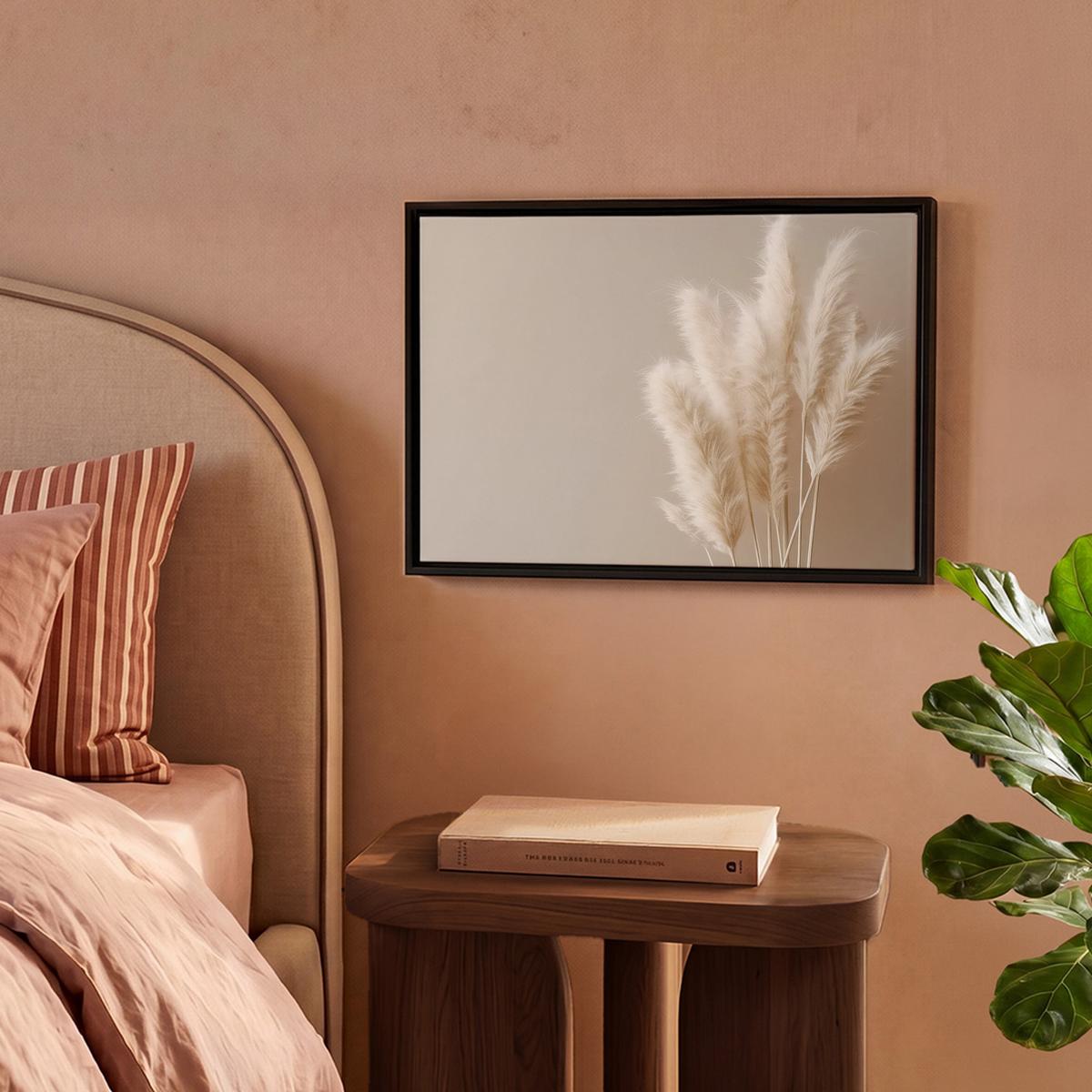 LEINWAND Bilder mit Rahmen - Pampasgras - Federn - Pastell - Weiß - 40x30 - Naturfarben, Textil (40/30cm) - MuchoWow