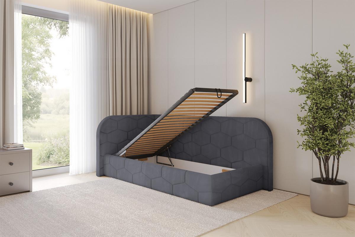 EINZELLBETT Jugendbett mit Bettkasten und Matratze H3/H4, Rechts - JAXY 80x200 Dunkelgrau - Titanfarben, Holzwerkstoff/Textil (80/200cm) - ALTDECOR