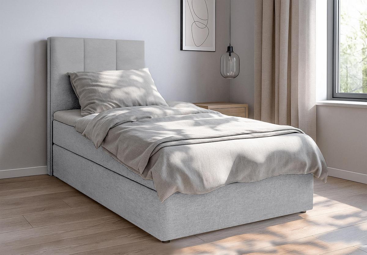 BOXBETT MEREA 90x200 cm mit Bettkasten und Matratze - Grau + TOPPER - Schwarz/Grau, Holz/Holzwerkstoff (90/200cm) - AX Living