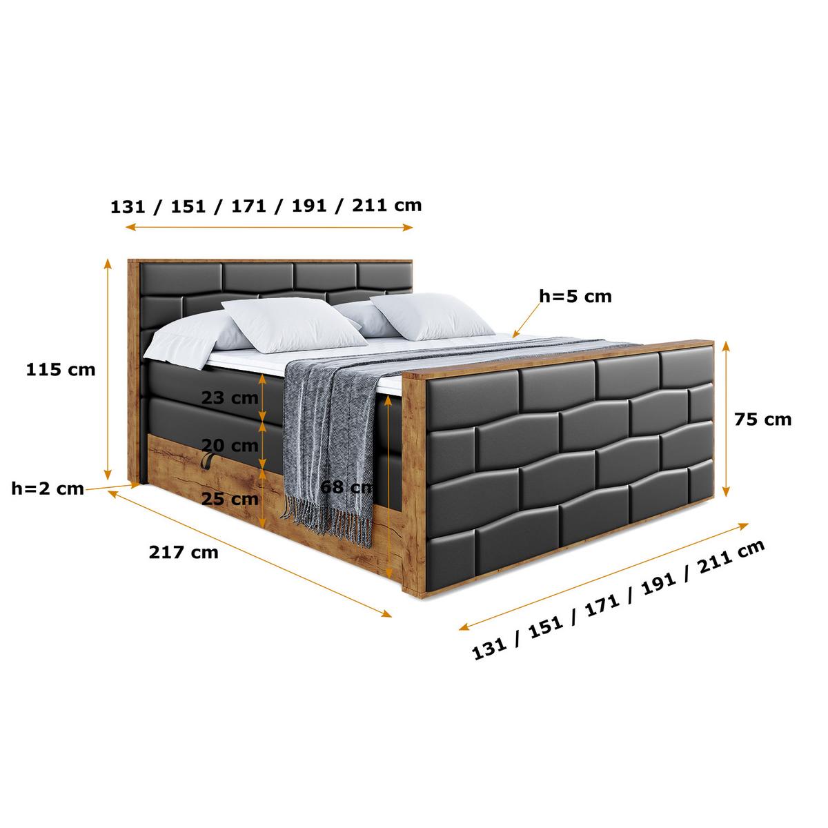 BOXSPRINGBETT mit Matratze H3|H4 und Lattenrost - LOLLI8-Z KING-160x200 - Schwarz Kunstleder - Schwarz, Holzwerkstoff (160/200cm) - ALTDECOR