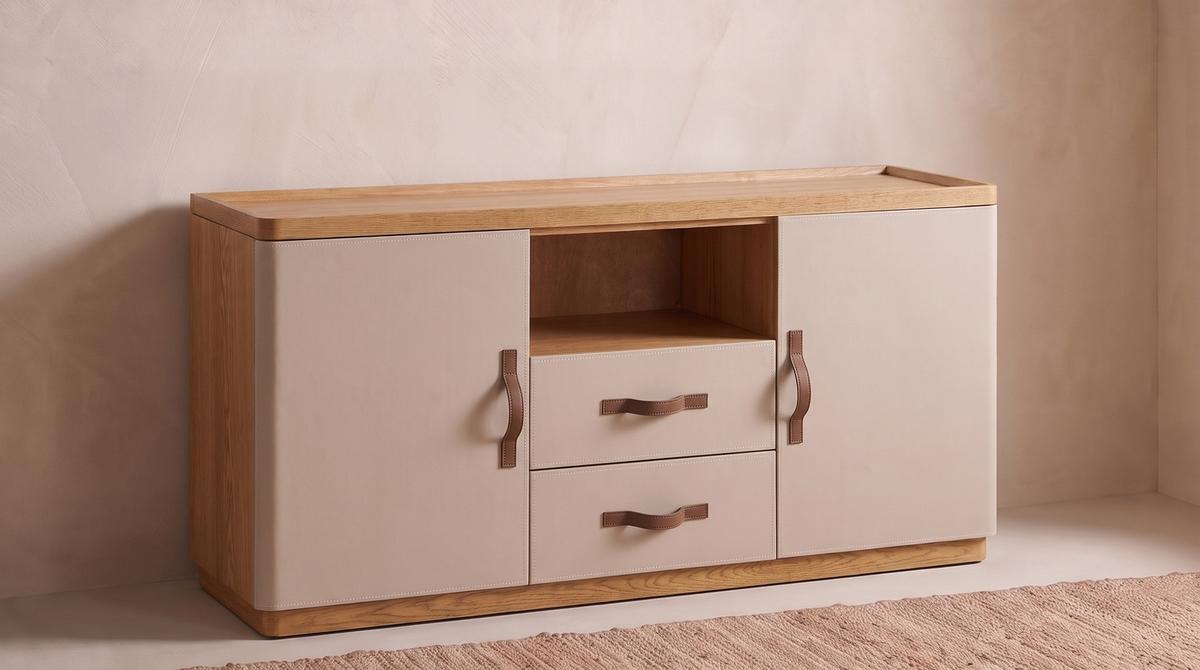 SIDEBOARD FLORIANA Weiß Eiche - Creme, Textil (160/200cm) - KAWOLA