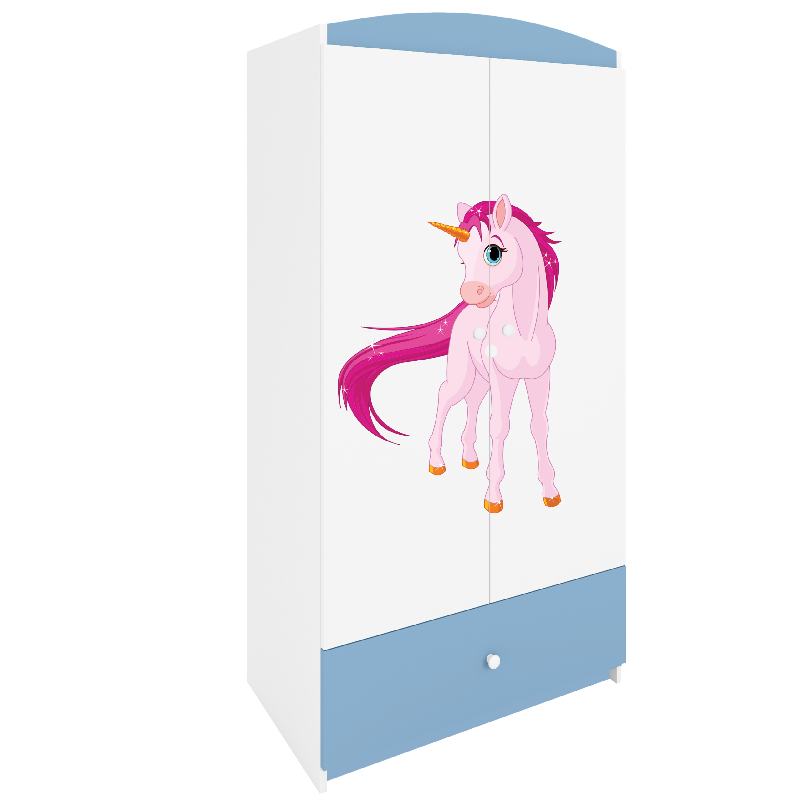 KINDERKLEIDERSCHRANK Einhorn - Blau, Holzwerkstoff (90/175/52cm) - RAUMHIRSCH FURNITURE