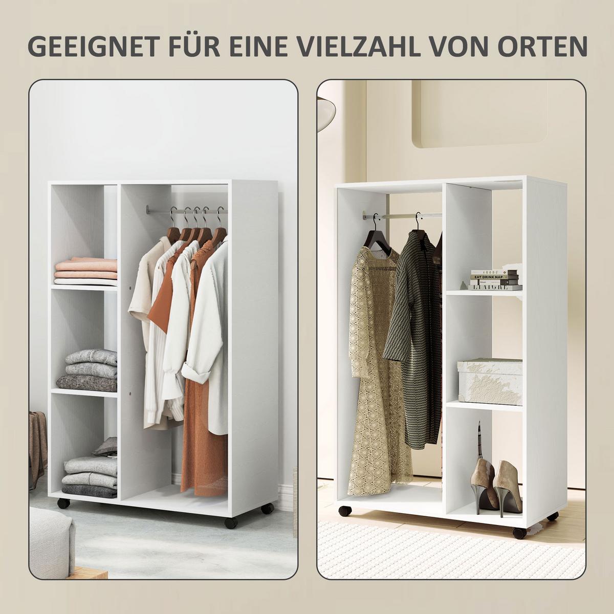 KLEIDERSCHRANK-AUF-ROLLEN Spanplatte Aluminiumlegierung Weiß - Weiß, Holz (40/128/80cm) - HOMCOM