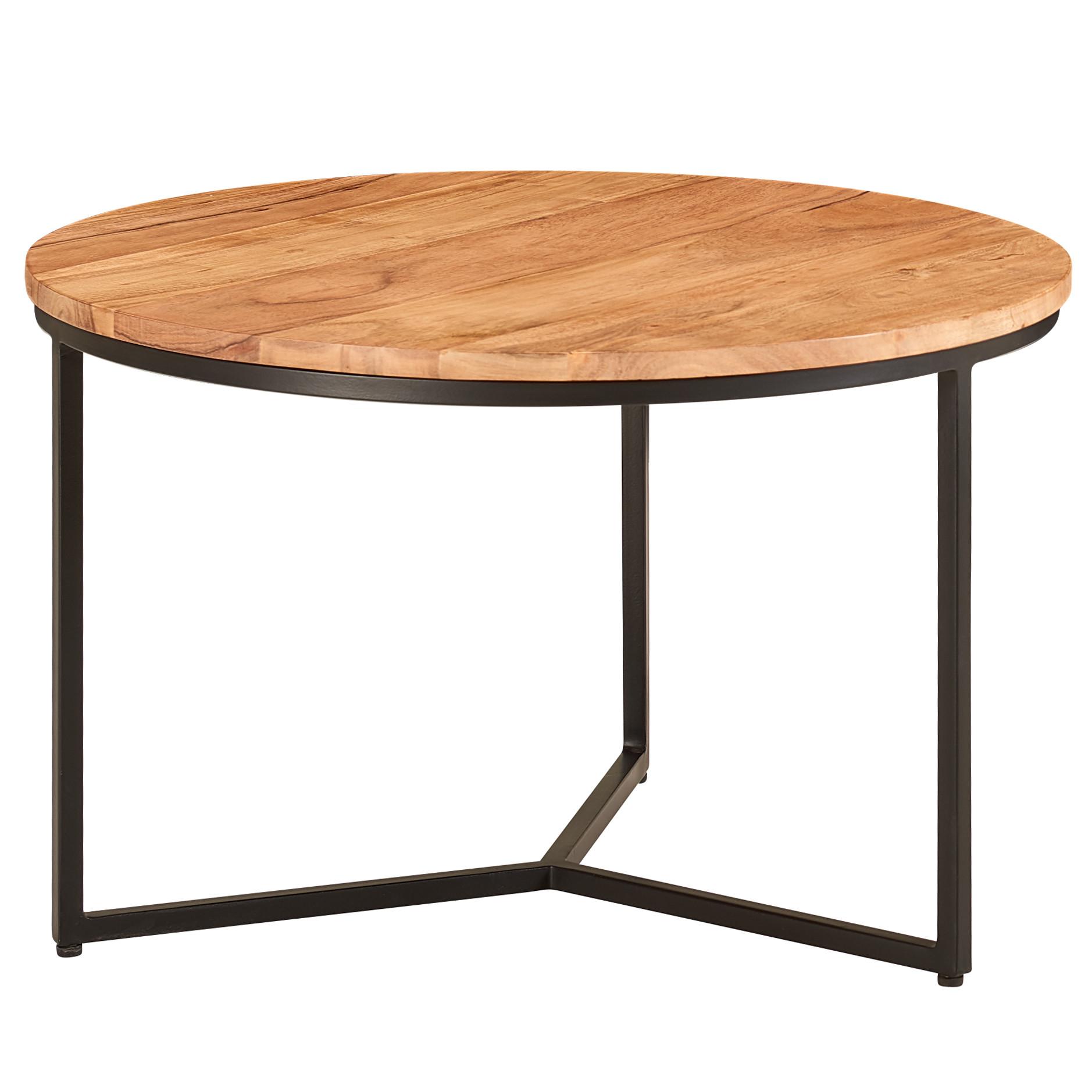 COUCHTISCH aus Akazienholz mit robustem Eisengestell und integriertem Stauraum - Beige/Schwarz, Holz/Metall (60/60/38cm) - KADIMA DESIGN