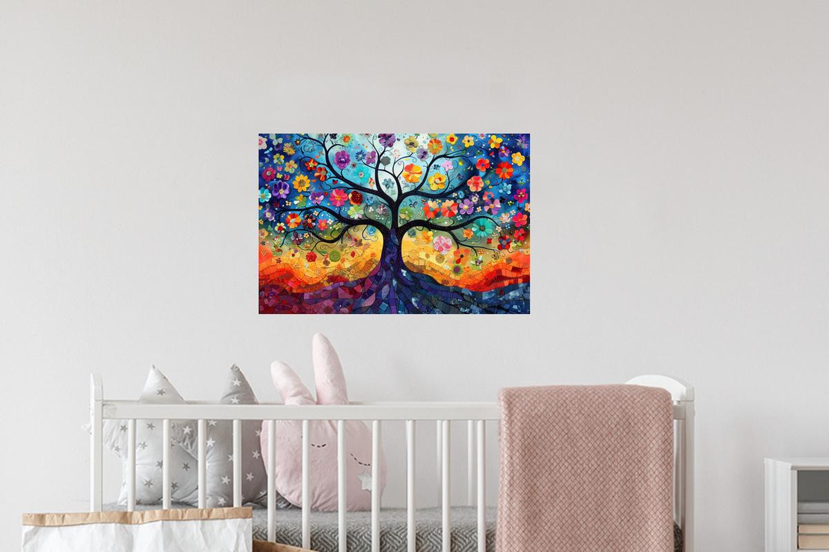 WANDTATTOO Kunst - Baum des Lebens - Blumen - Hippie Deko Wohnzimmer 60x40 cm - Dunkelblau, Kunststoff (60/40/0.1cm) - MuchoWow