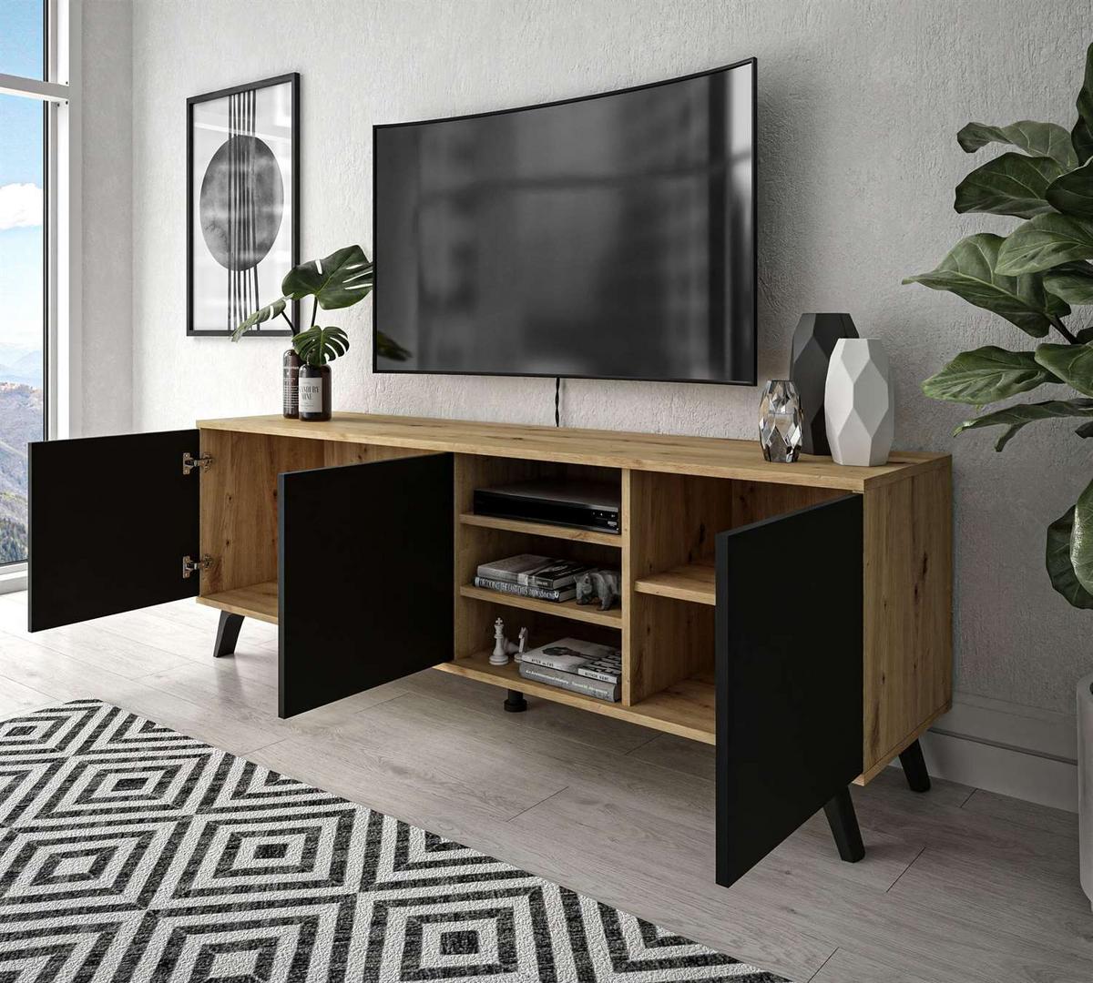 TV-ELEMENT SANAYI III Eiche Artisan/Schwarz - Schwarz, Holzwerkstoff (156/54/38cm) - Lookway