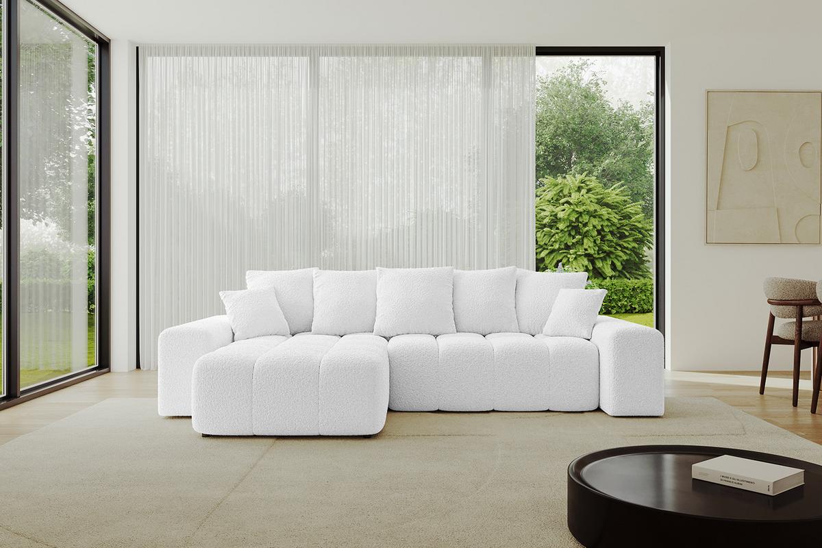 ECKSOFA Ottomane links ENIL-L 297x189x68 Weiß Bouclé - Weiß, Holzwerkstoff/Kunststoff (297/189cm) - ALTDECOR