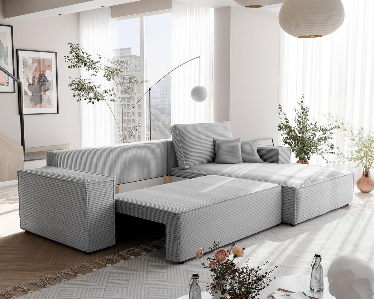 ECKSOFA NOVA Rechts mit Schlaffunktion und Bettkasten Hellgrau - Hellgrau, Kunststoff/Textil (294/185cm) - Idohome