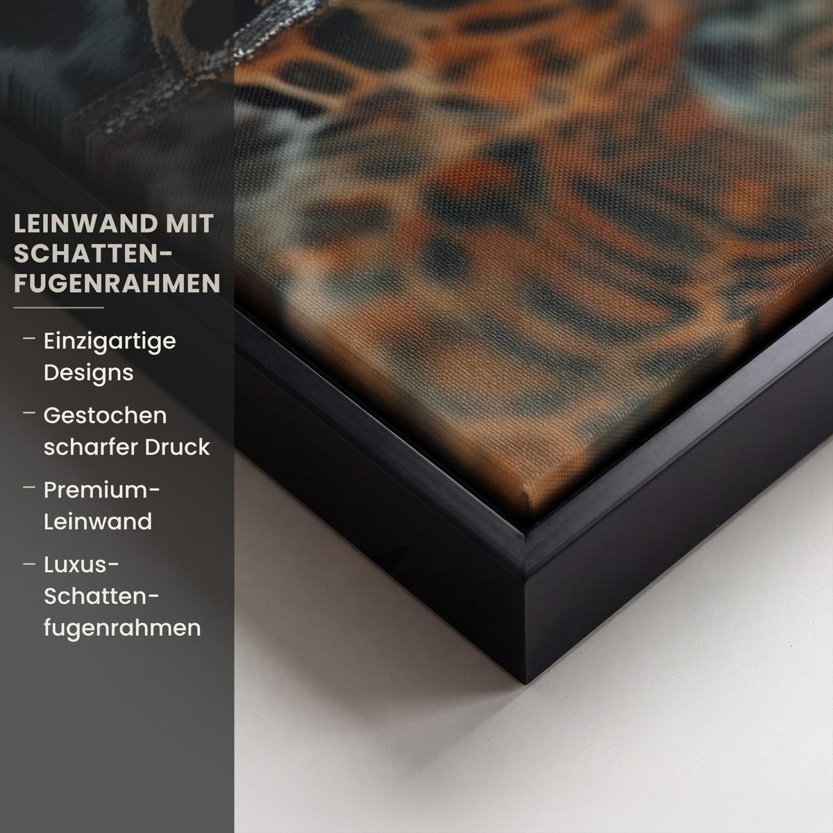 LEINWAND Bilder mit Rahmen - Natur - Leopard - Tier - Sonnenuntergang - Modern - 70x100 - Orange, Textil (70/100cm) - MuchoWow