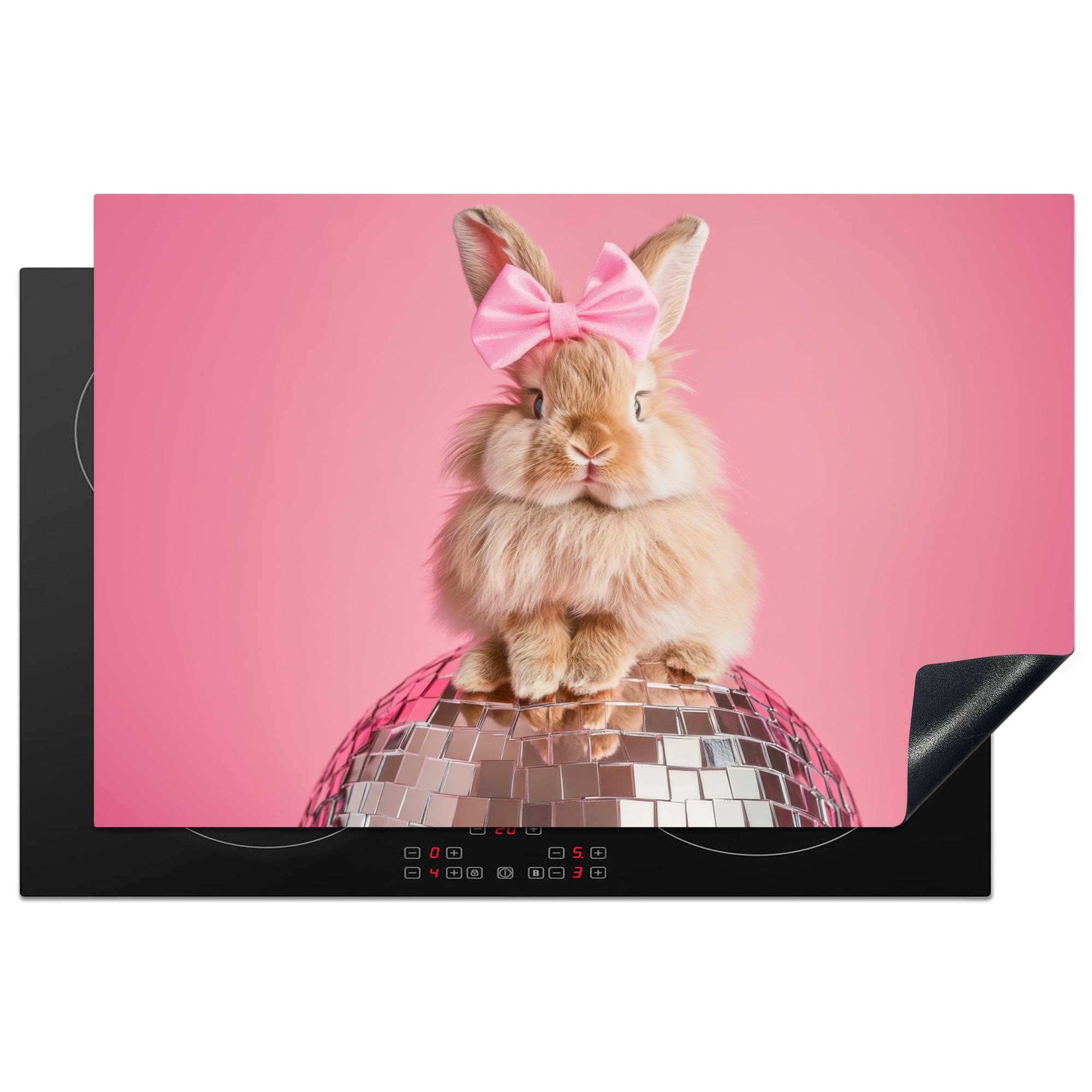 HERDABDECKPLATTE Schleife - Discoball - Kaninchen Induktionsmatte 81x52 cm - Pink, Kunststoff (81/52/0.2cm) - MuchoWow