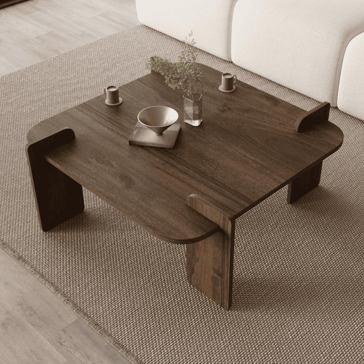 COUCHTISCH mit quadratischer platte 90/90/35 cm - Naturfarben, Holzwerkstoff (8/90/35cm) - Calicosy