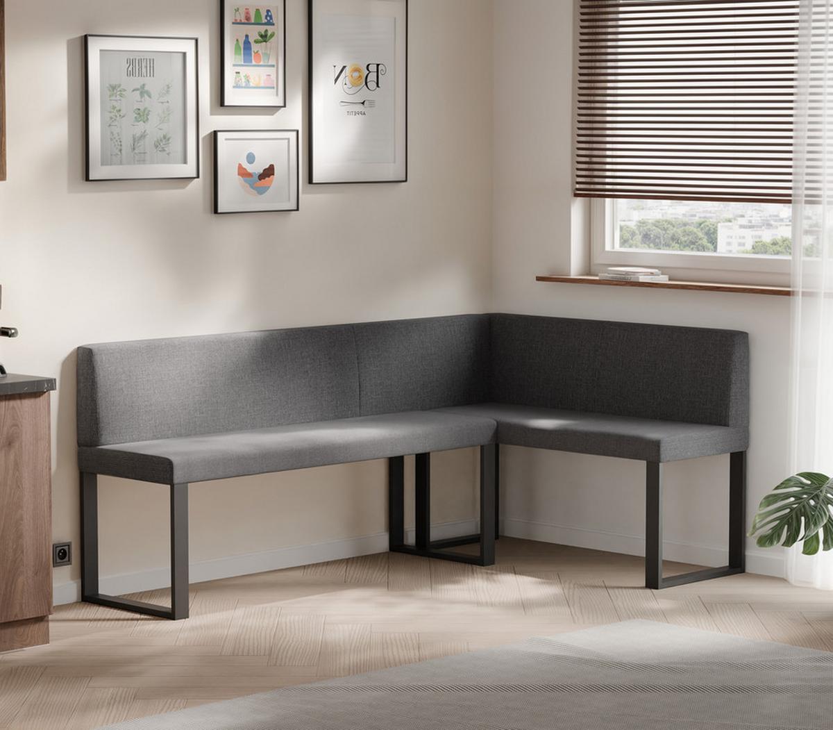 ECKBANK rechts SANA U Webstoff glatt, 142/196 cm Dunkelgrau - Dunkelgrau, Textil/Metall (142/196cm) - Idohome