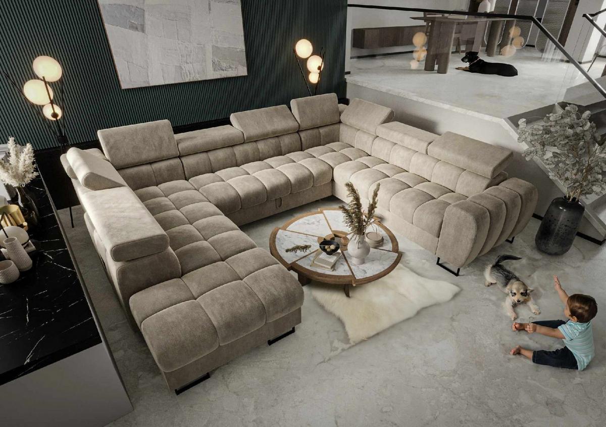 WOHNLANDSCHAFT Bastien Xl - Beige, Holzwerkstoff/Textil (265/95/350cm) - Fun Möbel