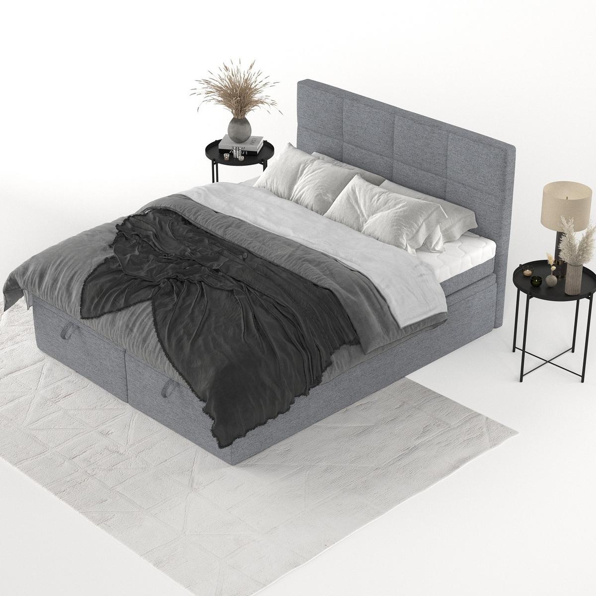 BOXBETT Tessa 140/200 cm Grau im Neve Stoff - Schwarz/Grau, Holz/Holzwerkstoff (140/200cm) - AltaBeds