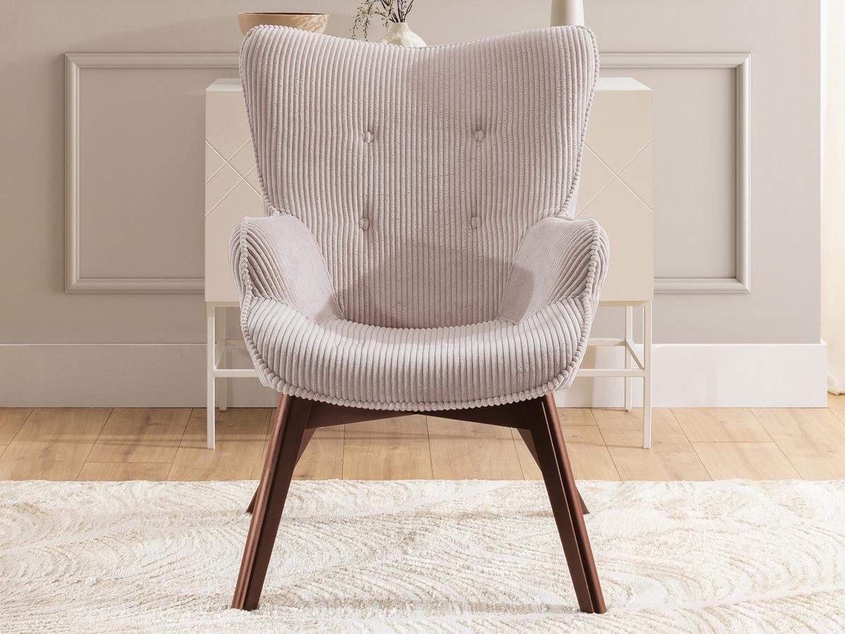 LOUNGESESSEL Lenari Puderrosa Cordstoff mit Füßen in Braun - Hellrosa/Braun, Holz/Textil (71/96/86cm) - S-Style Möbel