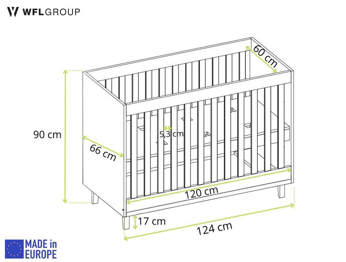 GITTERBETT Nesto Höhenverstellbar 60/120 cm Grau - Hellbraun/Braun, Holz/Holzwerkstoff (60/120cm) - WFL GROUP