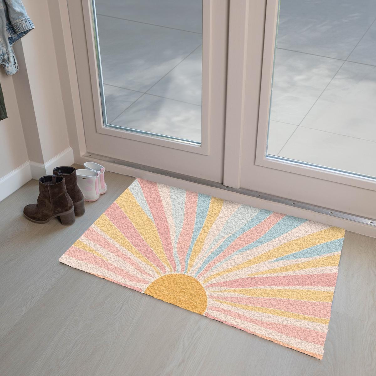 FUSSMATTE Illustration - Sonne - Pastellfarben Sauberlaufmatte 90x60 cm - Hellrosa, Kunststoff (90/0.4cm) - MuchoWow