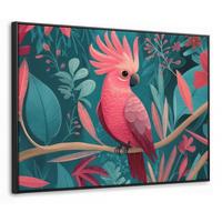 LEINWAND Bilder mit Rahmen - Kakadu - Tropische Blätter - Zweig - 70x50 - Petrol, Textil (70/50cm) - MuchoWow
