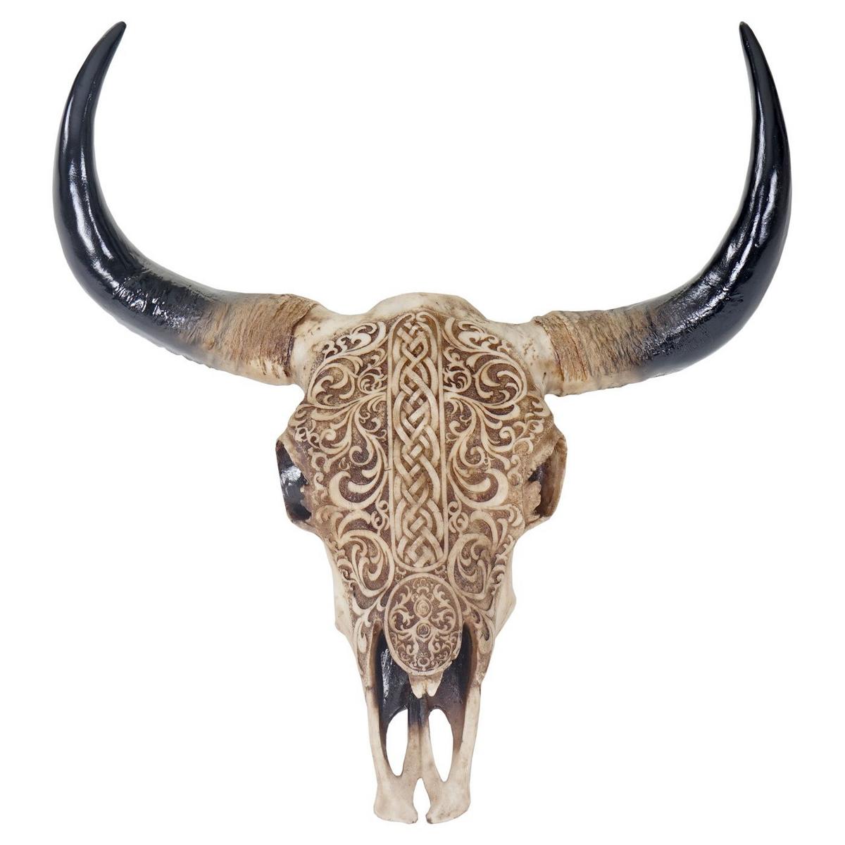 DEKO SCHÄDEL LONGHORN TRIBAL Beige - Beige, Stein (63/65/13cm) - MCW