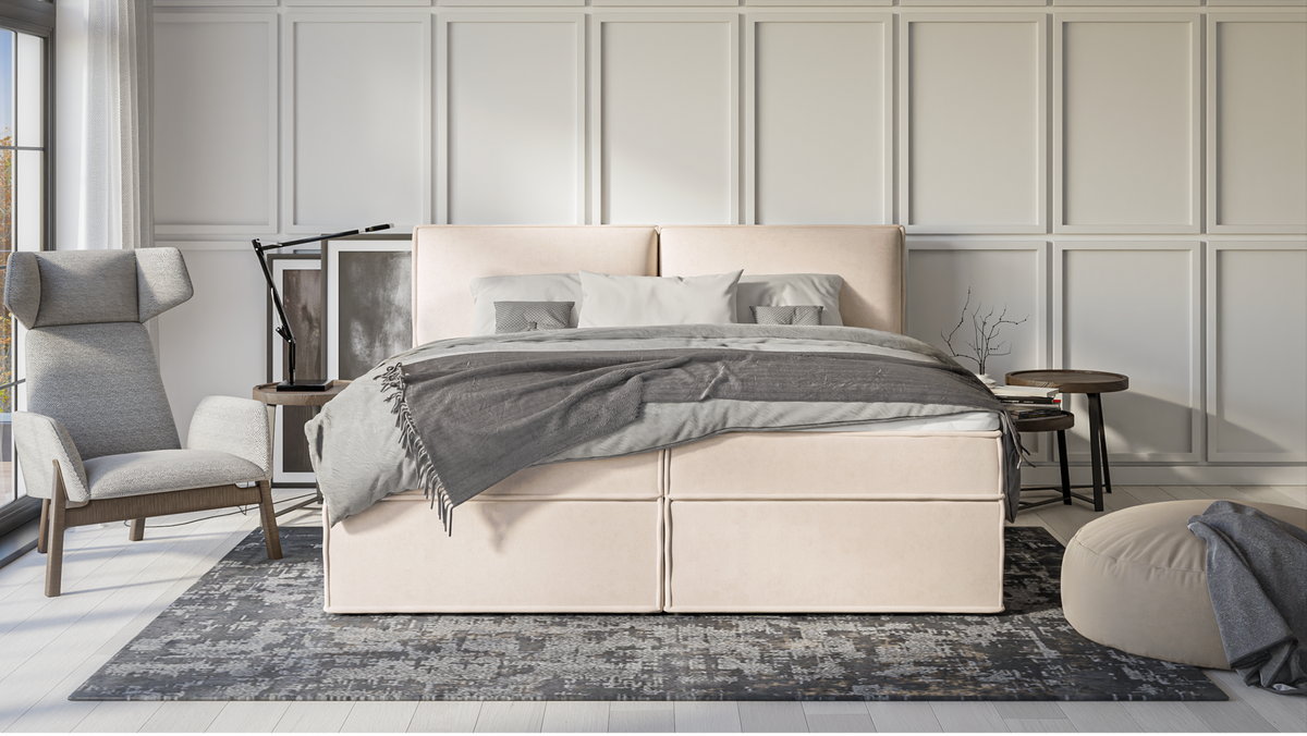 BOXBETT Eclipse 200/200 cm Beige Luxusmicrofaser - Beige/Schwarz, Holz/Kunststoff (200/200cm) - S-Style Möbel