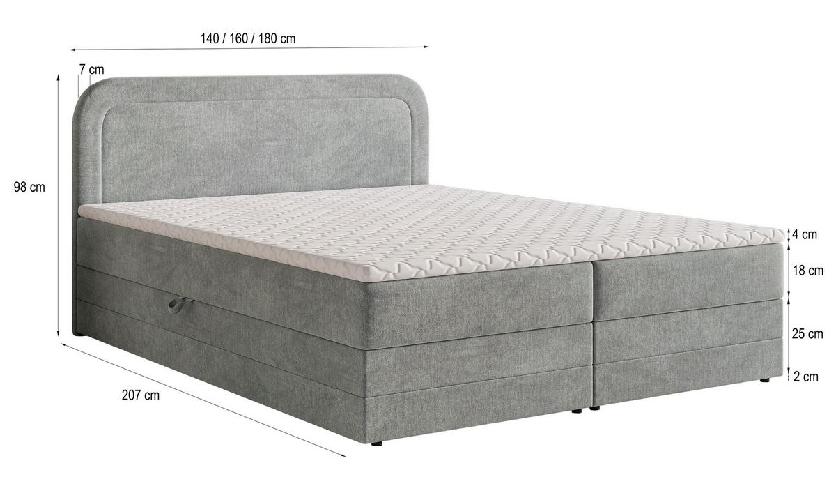 BOXBETT ARMEL 160x200 cm mit Matratze und Topper - Hellgrau - Hellgrau, Holz (160/200cm) - MASSENO