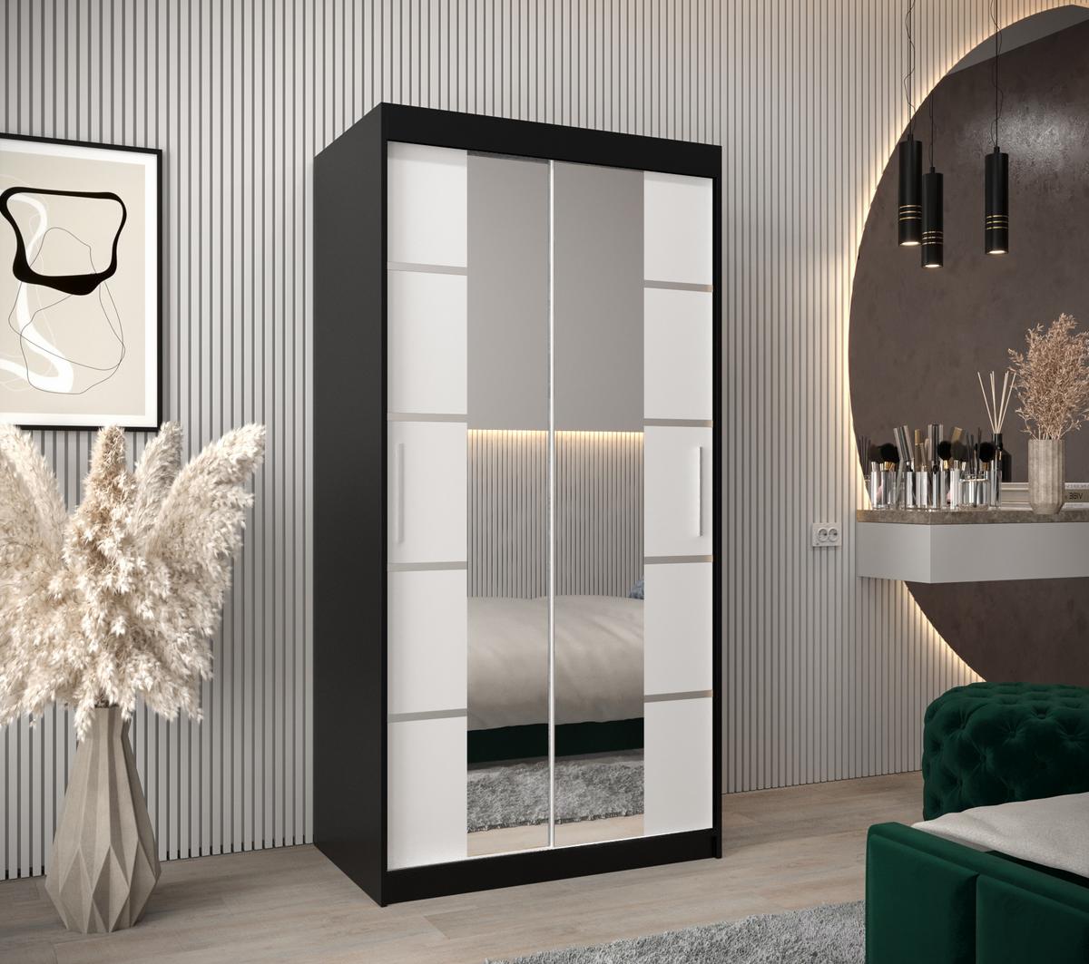 SCHWEBETÜRENSCHRANK 200/100/62 2-türig - Silberfarben/Schwarz, Holz/Kunststoff (100/200/62cm) - MÖBEL KRYSPOL