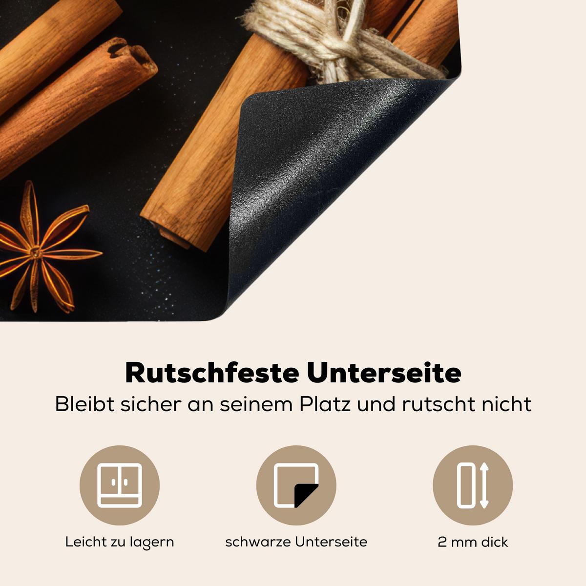 HERDABDECKPLATTE Zimt - Beton - Kaffee - Zimtstangen - Gewürze Induktionsmatte 78x78 cm - Mokka, Kunststoff (78/78/0.2cm) - MuchoWow