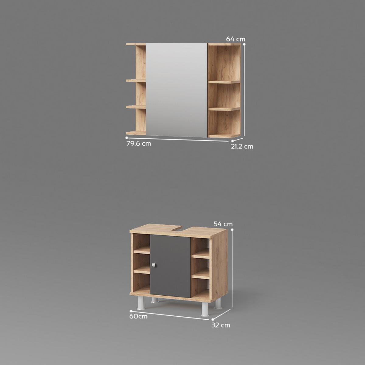 BADMÖBEL-SET Fucino Eiche 2 Teile - Eichefarben, Holzwerkstoff (79/64/21cm) - Livinity®