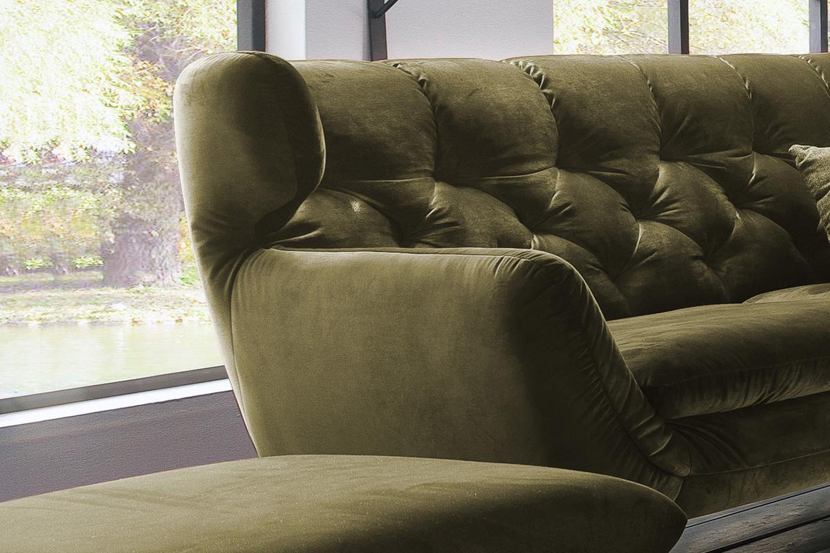 SOFA CHARME Grün Velvet - Schwarz/Olivgrün, Textil (225/94/95cm) - KAWOLA