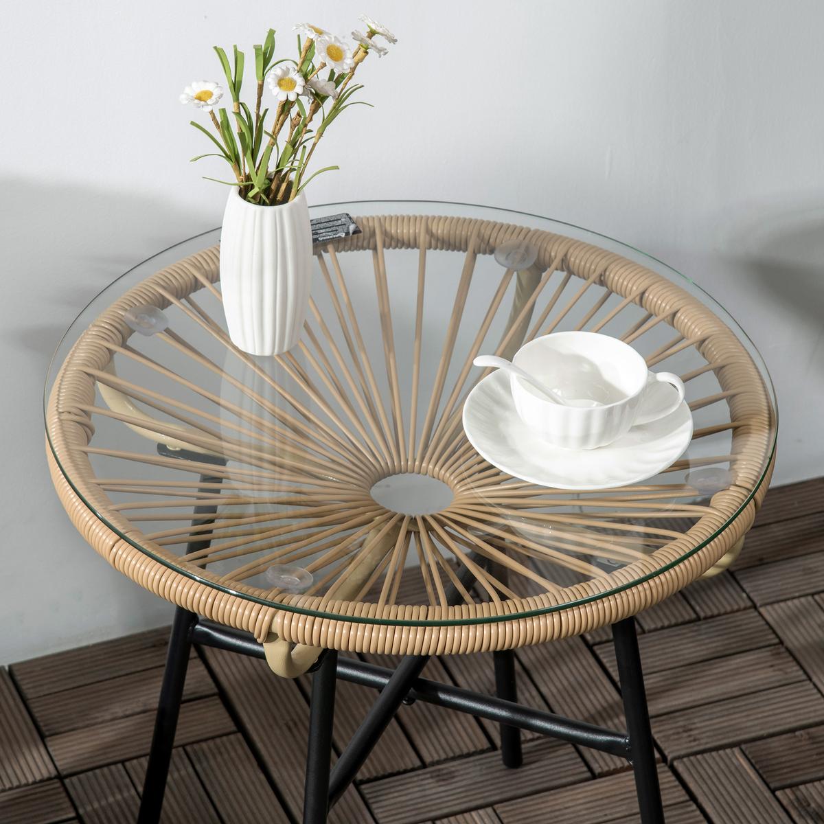 BALKONTISCH, Beige, Eisen, PE-Rattan, Glas - Beige, Kunststoff (50/50/50cm) - Outsunny