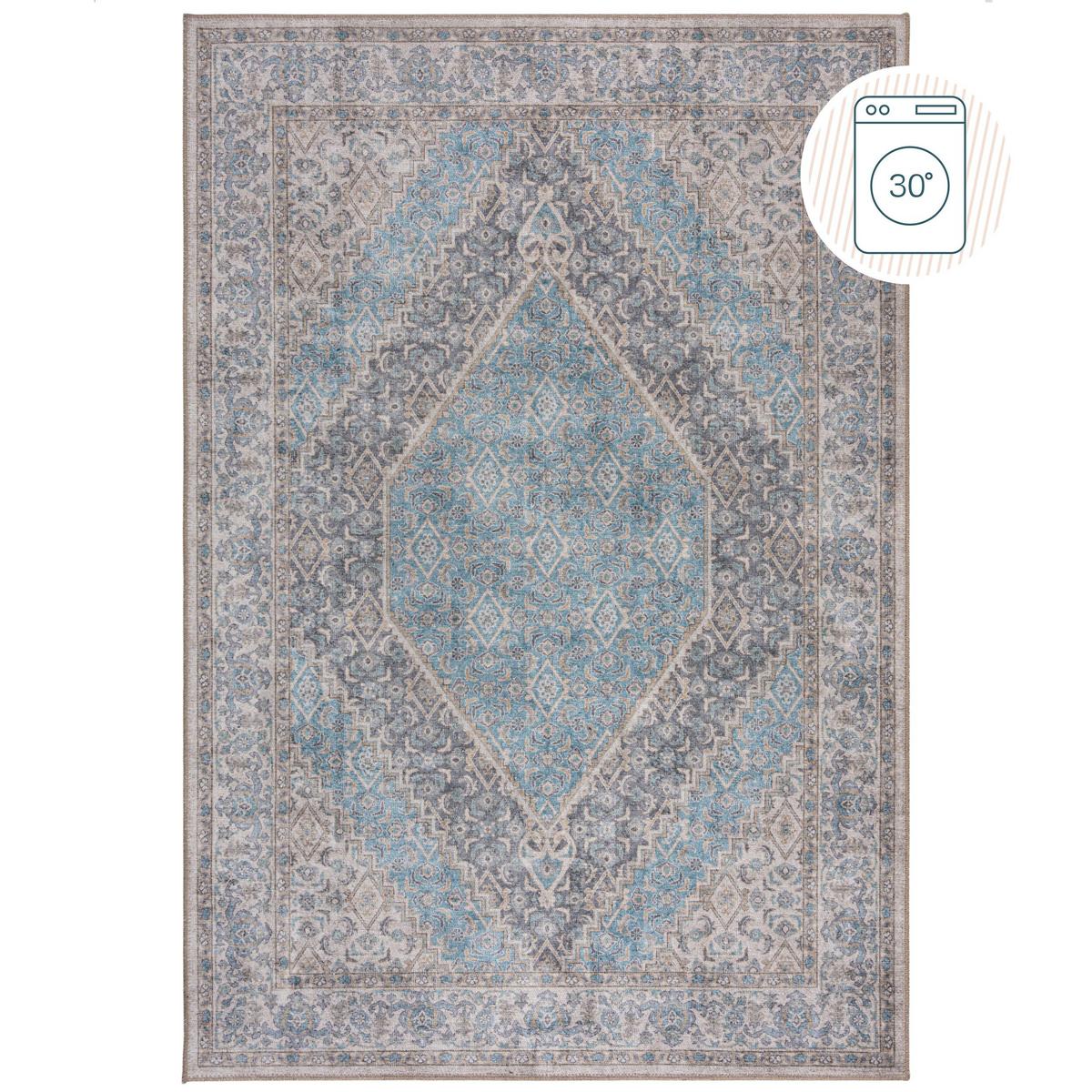 TEPPICH Waschbar HURST, orientalisch mit Medaillon, Blau, 190 x 290 cm - Blau, Textil (290/190cm) - KADIMA DESIGN