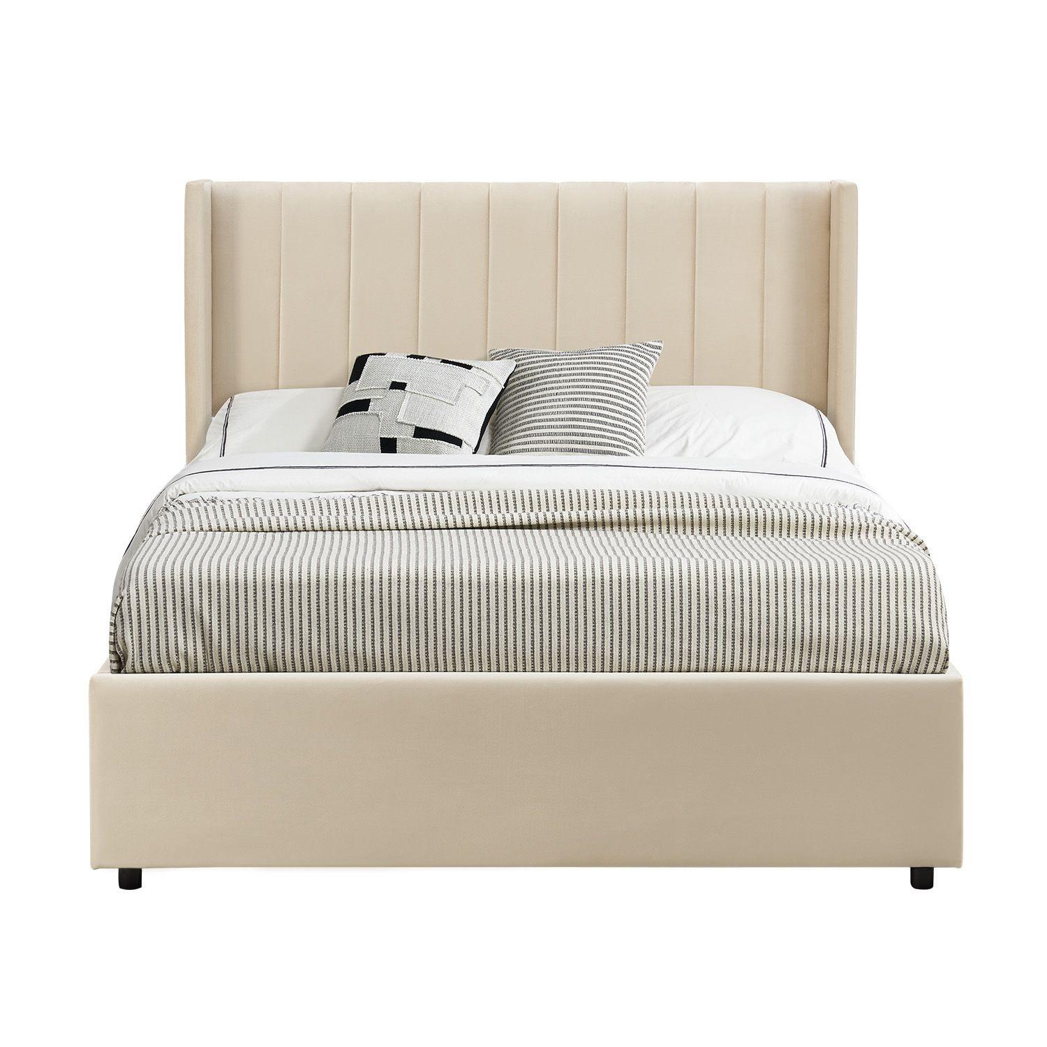 POLSTERBETT Savona mit Matratze 140 x 200 cm beige - Beige, Holzwerkstoff (140/200cm) - Juskys