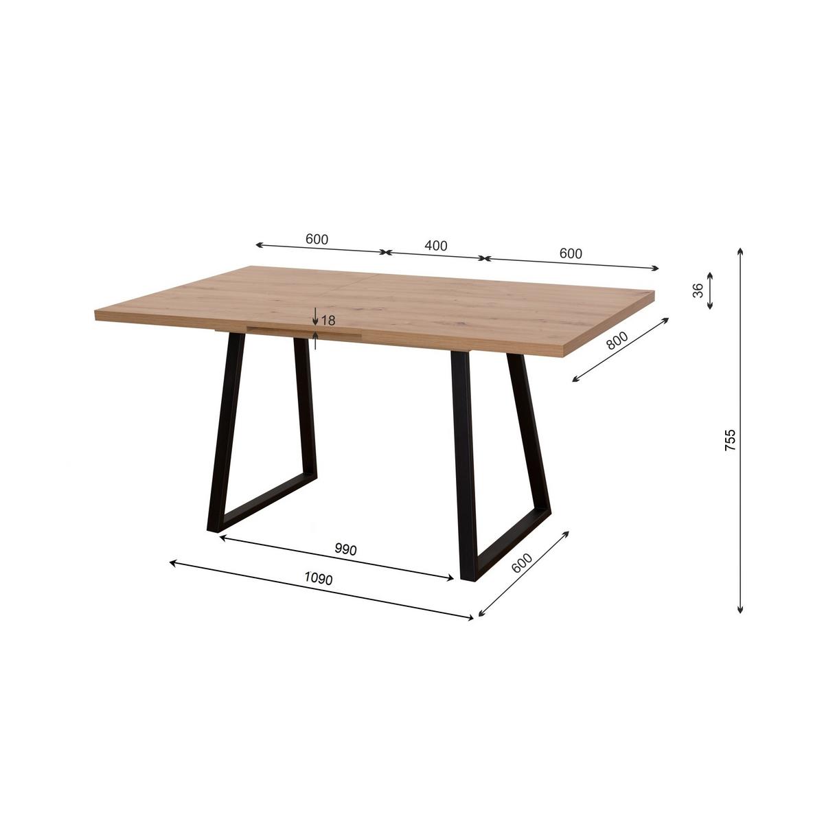 ESSTISCH Loft Holzkohle Optik - Schwarz, Holzwerkstoff (80/160/75cm) - Vladon