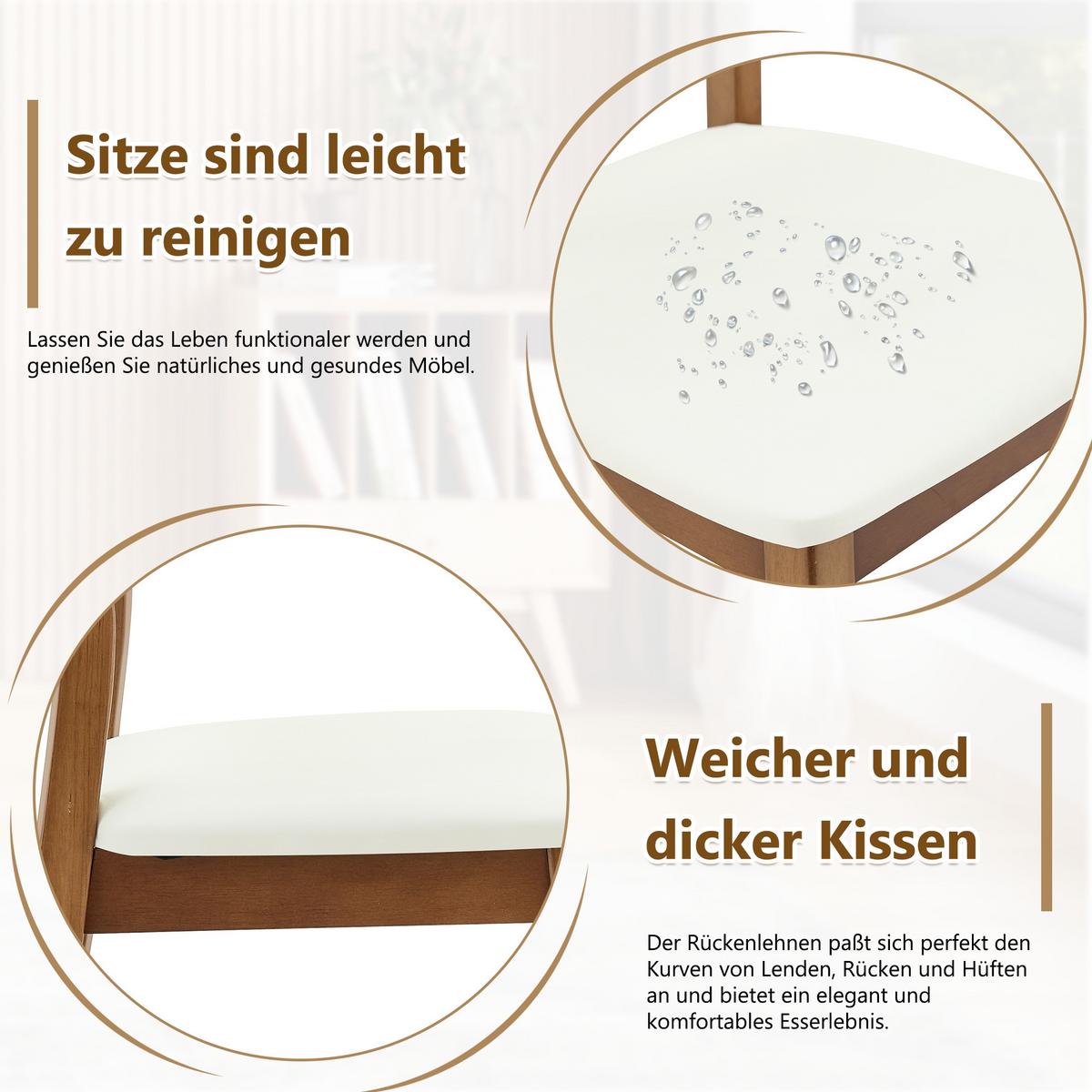 ESSZIMMERSTÜHLE 2er Set Massivholz Weiß Ovales Design mit Tragegriff - Weiß, Leder (50/88/44cm) - Urban Meuble