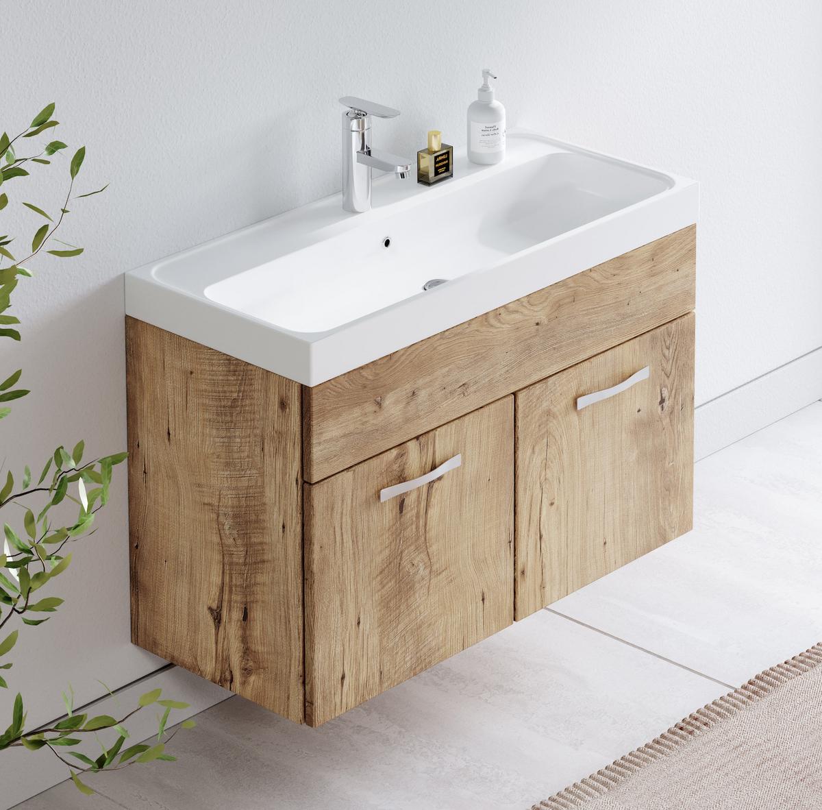 BADMÖBEL-SET Paso 2 Teile Kastanien Eiche - 80 x 35 x 55 cm - Kastanienfarben/Eichefarben, Holz (80/55/40cm) - Badplaats