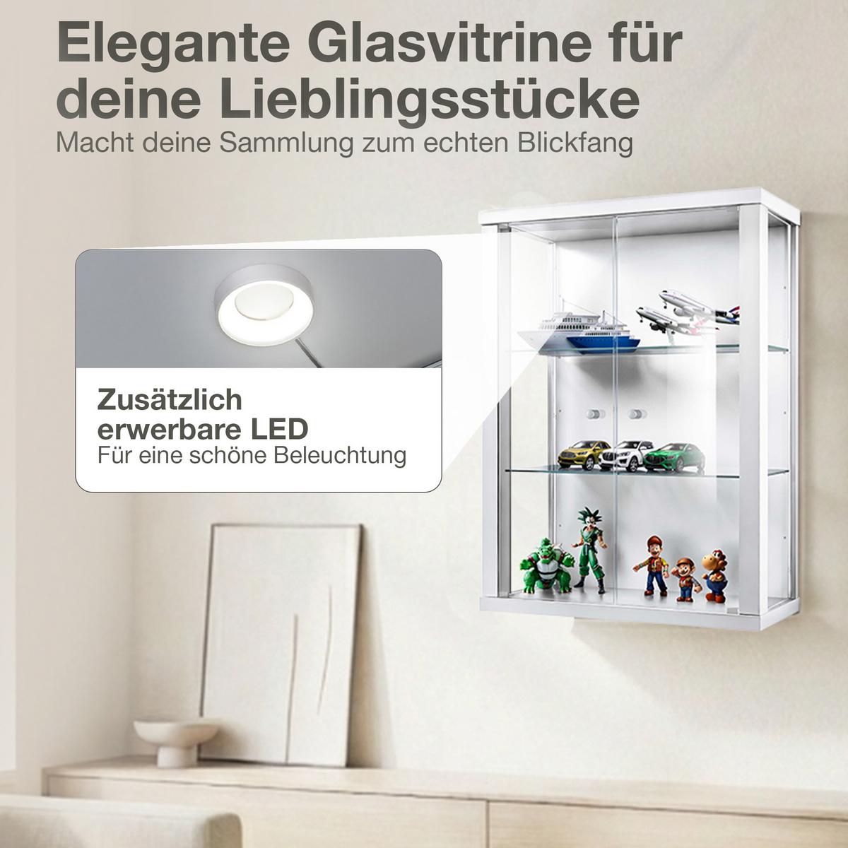 HÄNGEVITRINE 25/60/80 cm mit 2 höhenverstellbaren Glasböden - Transparent/Silberfarben, Glas/Holzwerkstoff (60/80/25cm) - K-Möbel