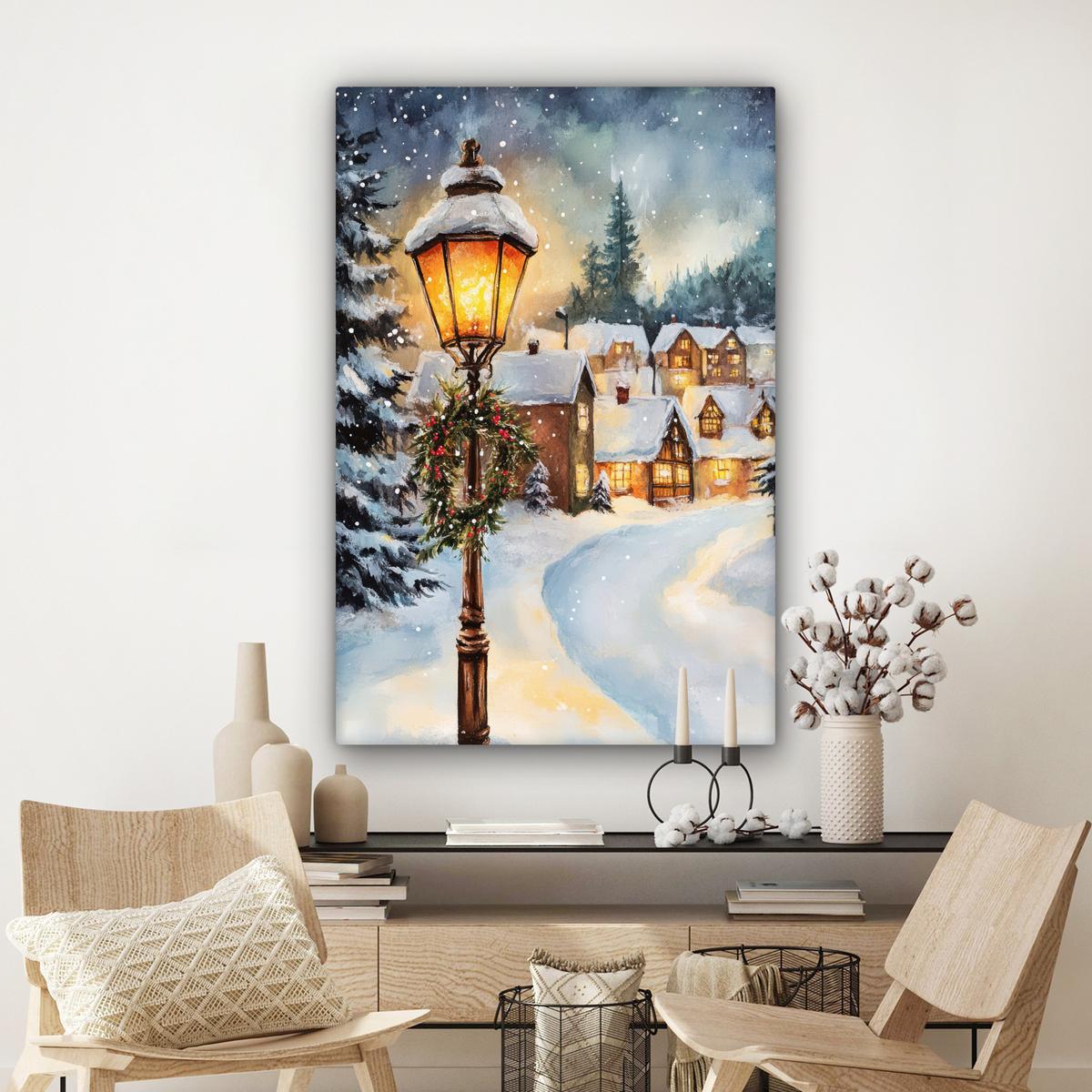LEINWANDBILD Weihnachtsdorf - Häuser - Schnee - Weihnachten Deko XXL 80x120 cm - Sandfarben, Textil (80/120cm) - MuchoWow