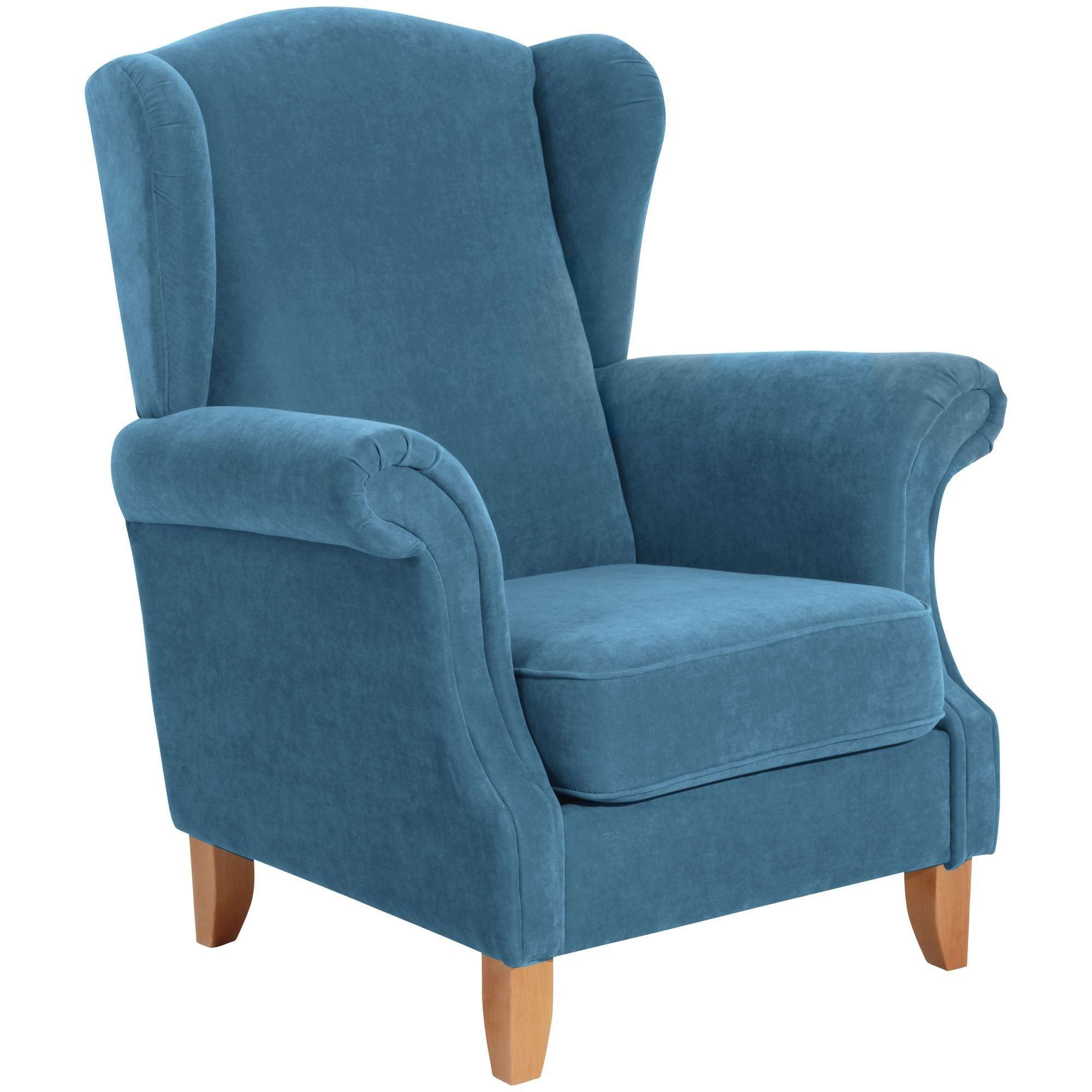 OHRENSESSEL Katria Bezug Veloursstoff Buche natur / petrol - Blau, Kunststoff (88/108/84cm) - 58aufmkessel