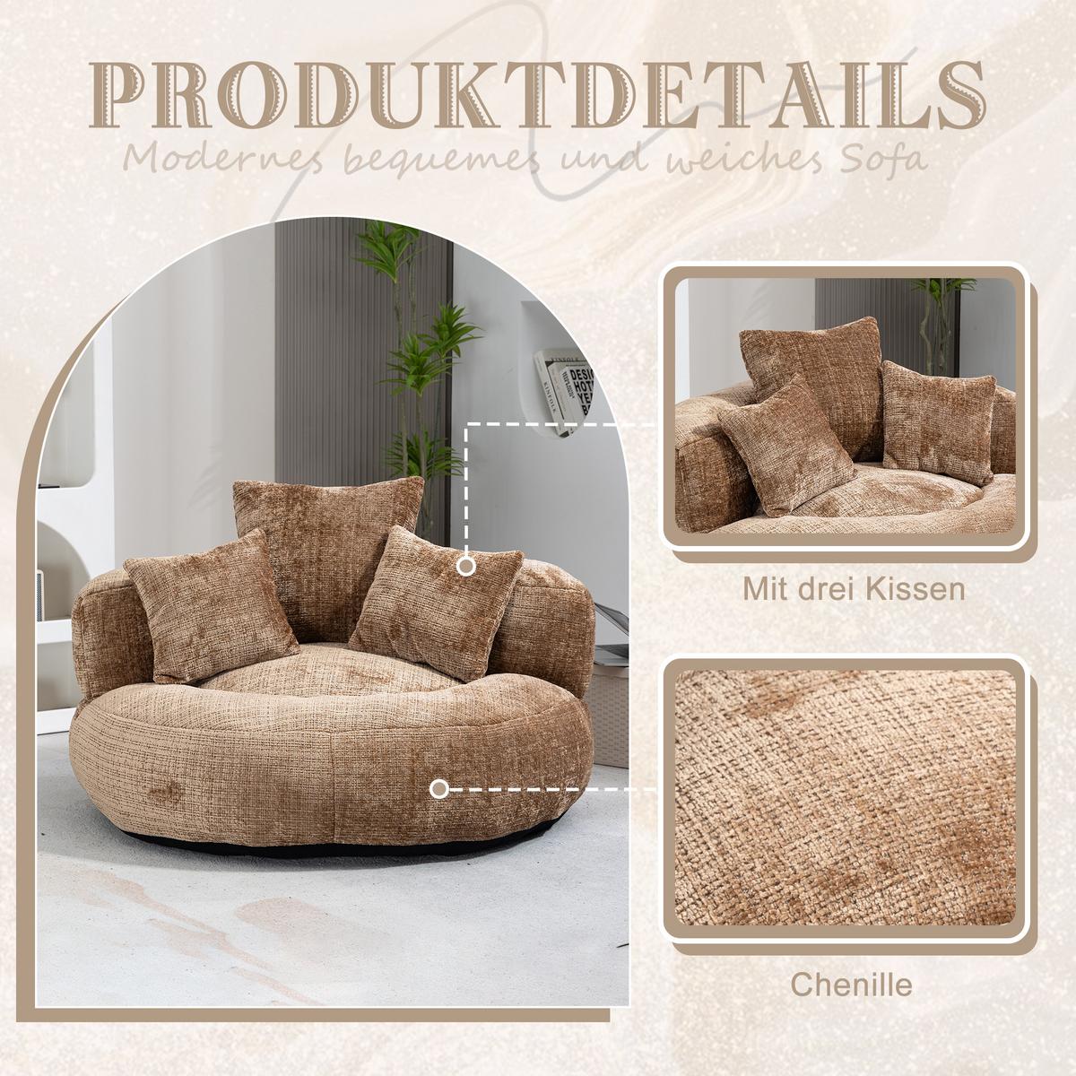 SITZSACK in Chenille mit 3 Kissen - Taupe, Textil (108/52/108cm) - Urban Meuble