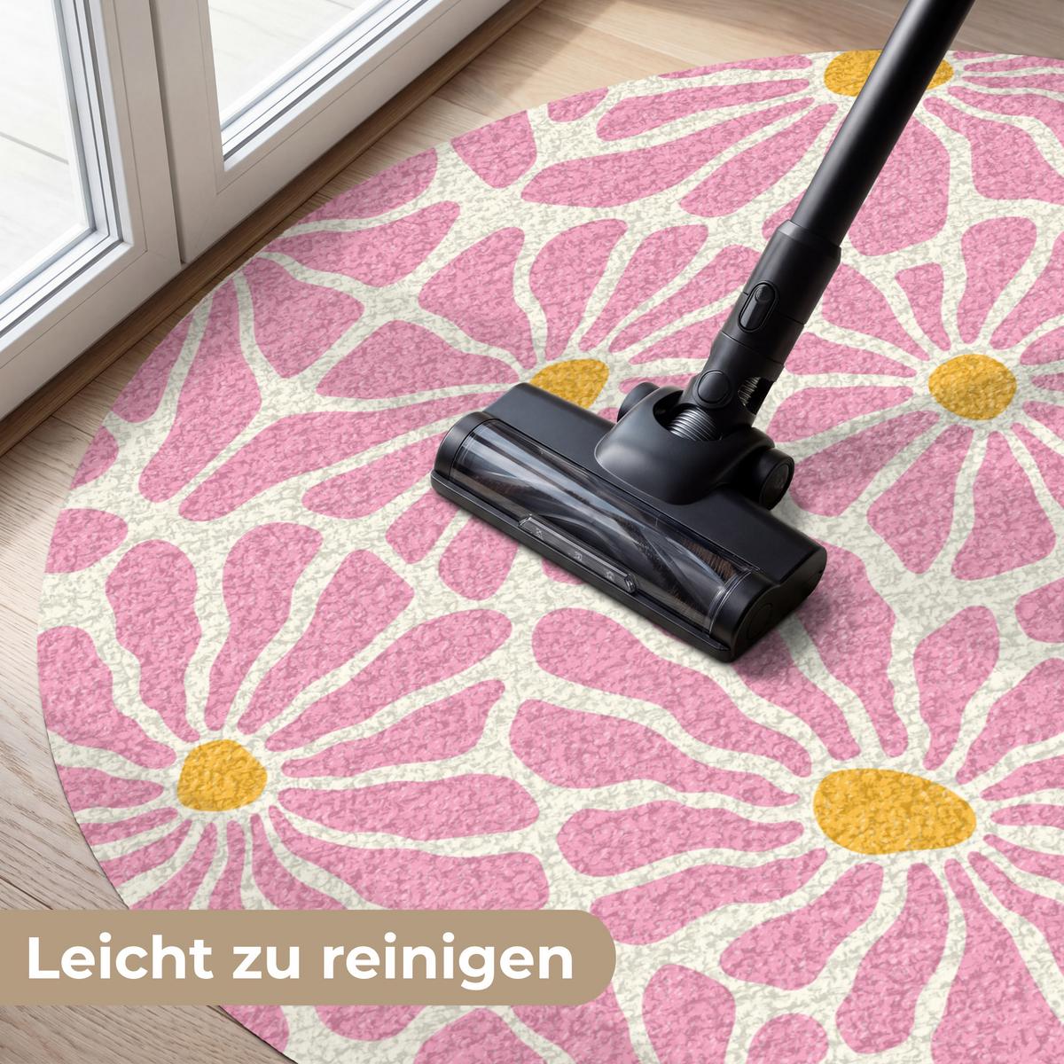 FUSSMATTE Blumen - Muster - Rosa - Beige - Orange Sauberlaufmatte 120x120 cm - Rosa, Kunststoff (120/0.4cm) - MuchoWow