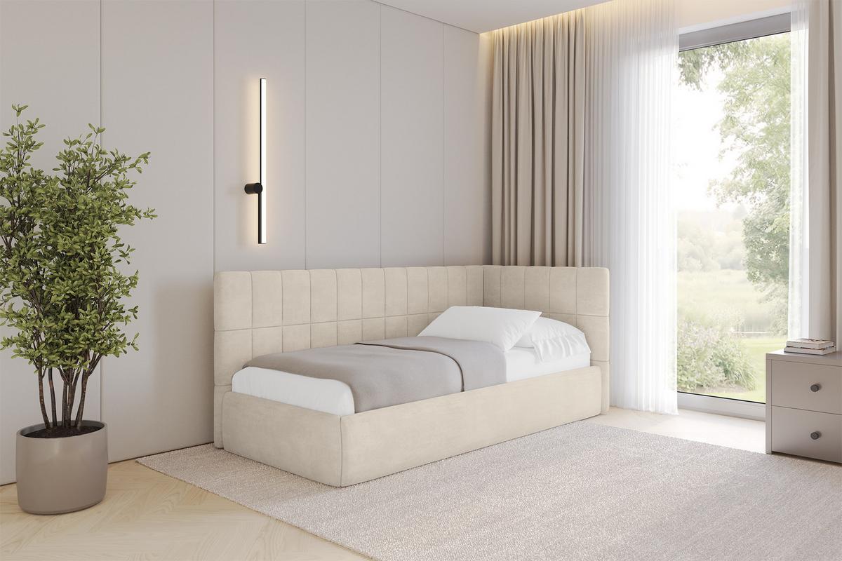 EINZELLBETT Jugendbett mit Bettkasten, Links - TULY 90x200 Beige - Beige, Holzwerkstoff/Textil (90/200cm) - ALTDECOR