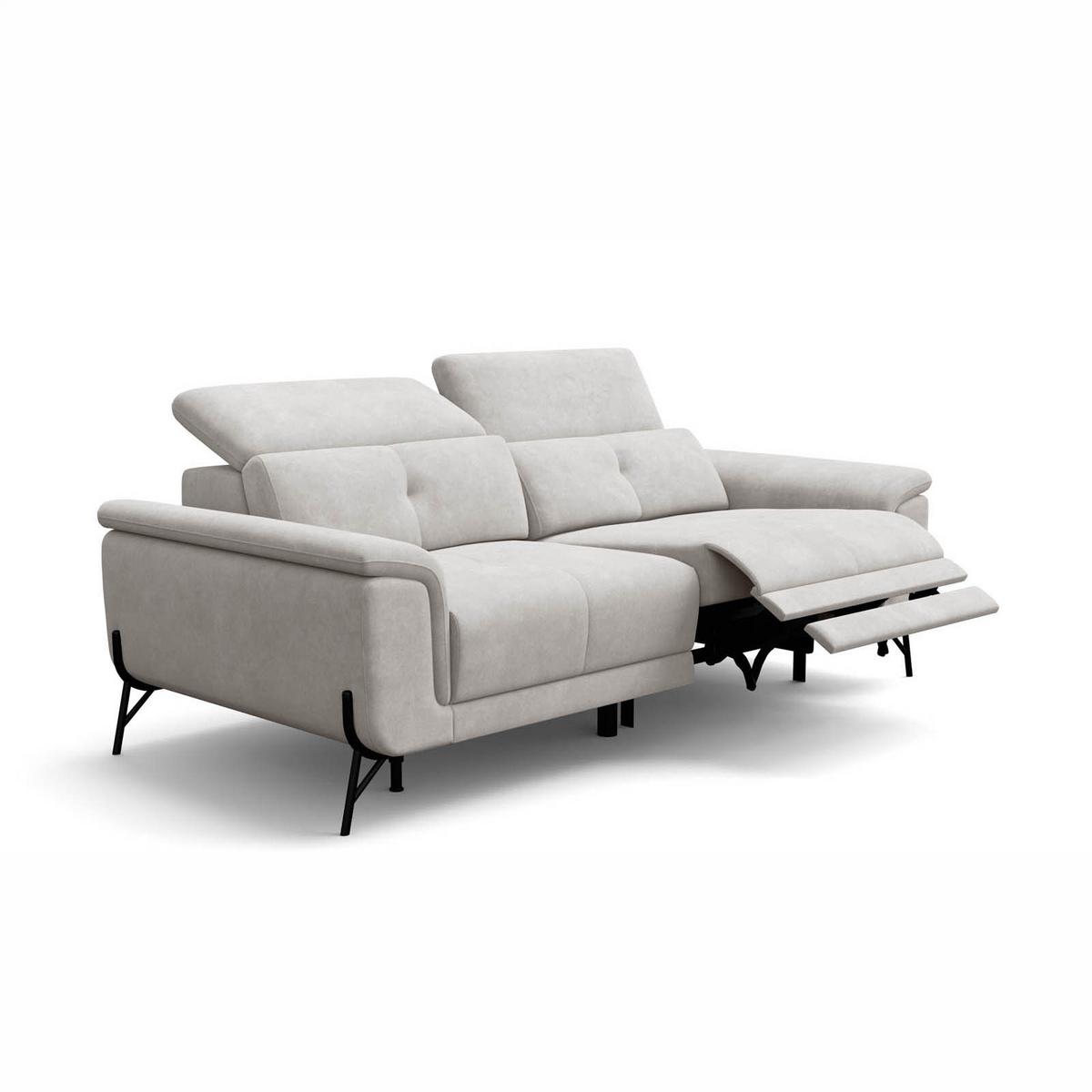 SOFA RELAX AVENA 3-Sitzer, beiger Veloursstoff - Beige/Schwarz, Holz/Textil (204/80/108cm) - Courtois Laville