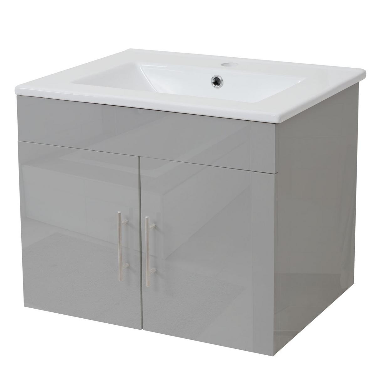 WASCHBECKEN + UNTERSCHRANK Hochglanz Hellgrau - Grau, Holzwerkstoff (61/50/48cm) - MCW