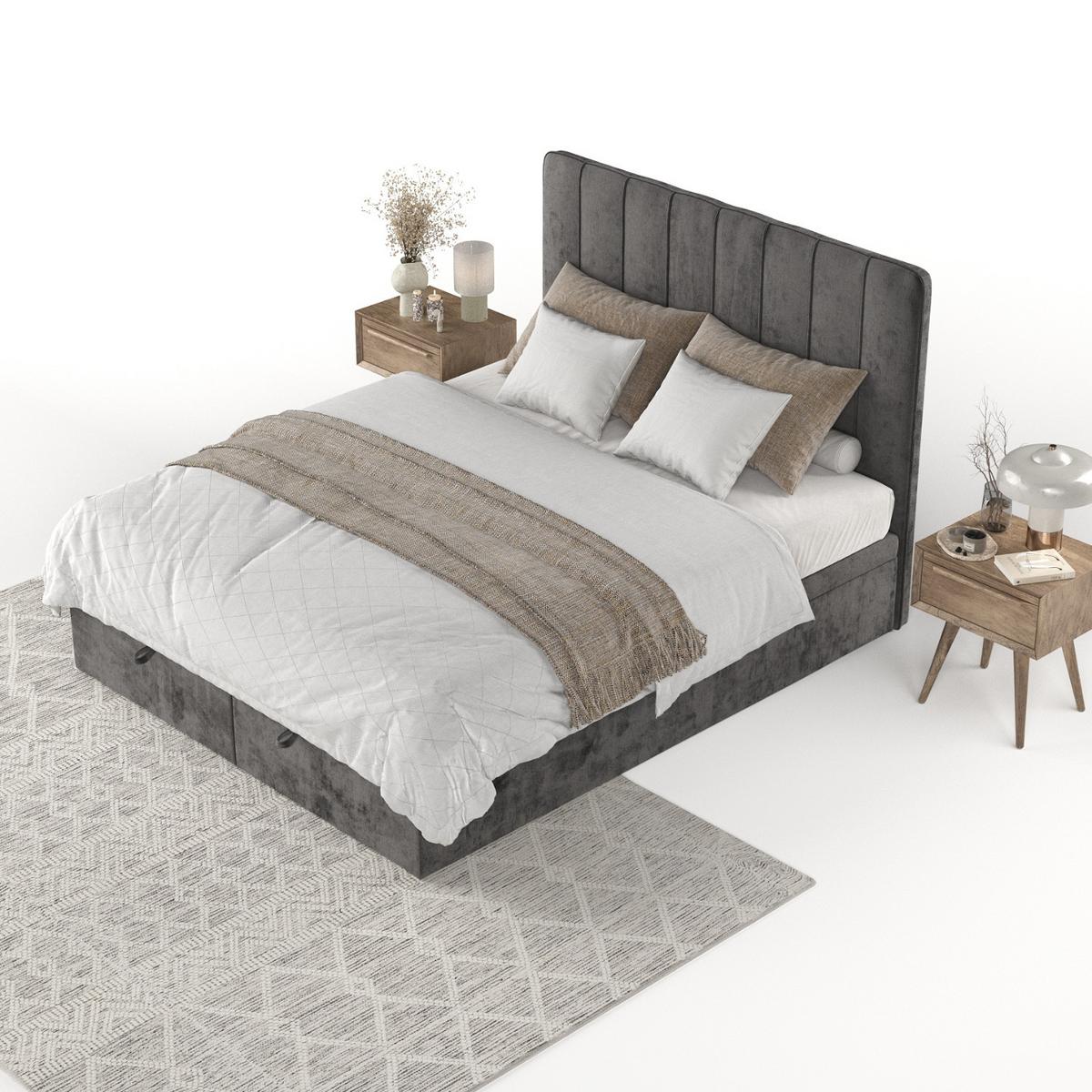 POLSTERBETT Vienna mit Stauraum 200/200 cm Stahl im Lotta Stoff - Graphitfarben/Schwarz, Holz/Holzwerkstoff (200/200cm) - AltaBeds
