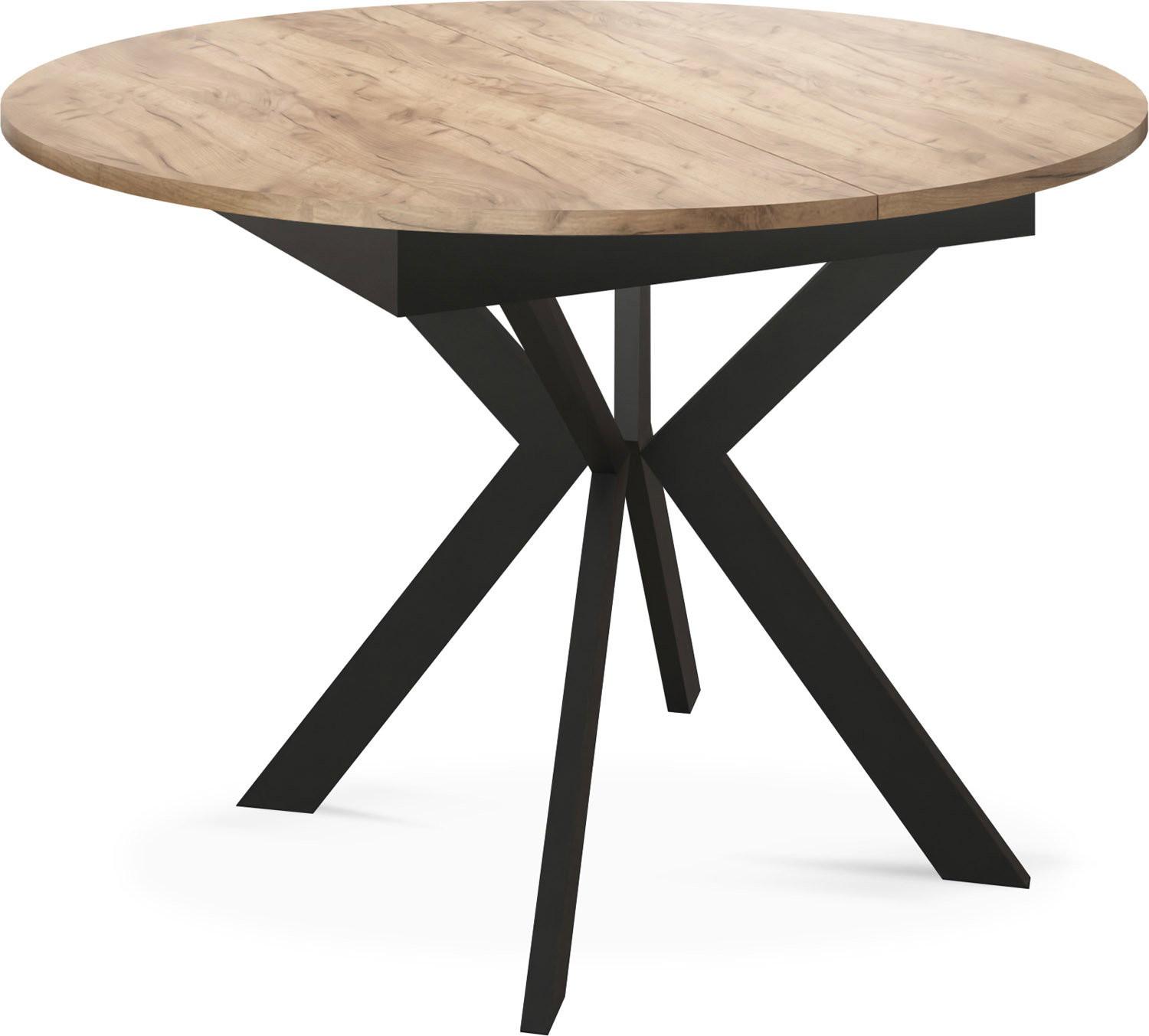ESSTISCH Lily runder ausziehbarer, Craft Eiche 100-140/100/76 cm - Eiche Wotan/Schwarz, Holzwerkstoff/Metall (100/140/76cm) - WFL GROUP