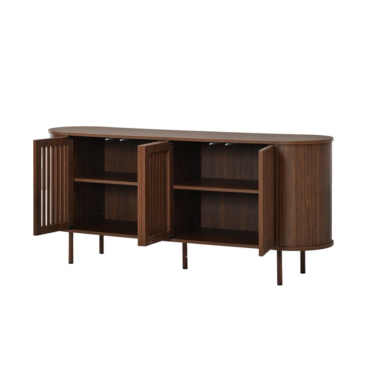 SIDEBOARD Walnuss Holzoptik 160cm mit 4 Lamellentüren & Metallfüßen - Walnussfarben, Holzwerkstoff (160/70/40cm) - Urban Meuble