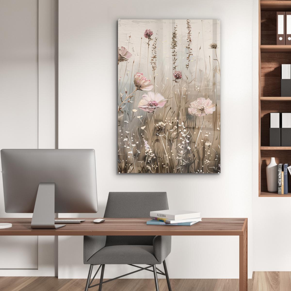 ACRYLGLASBILD Blumen - Rosa - Modern - Beige 80x120 cm - Beige, Glas (80/120cm) - MuchoWow