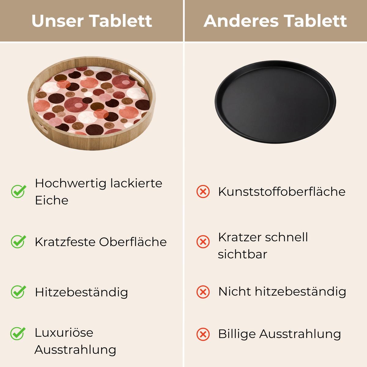 TABLETT Kreise - Modern - Farbenfroh 40x40 cm - Rosa, Holz (40/5/5cm) - OnlyWow