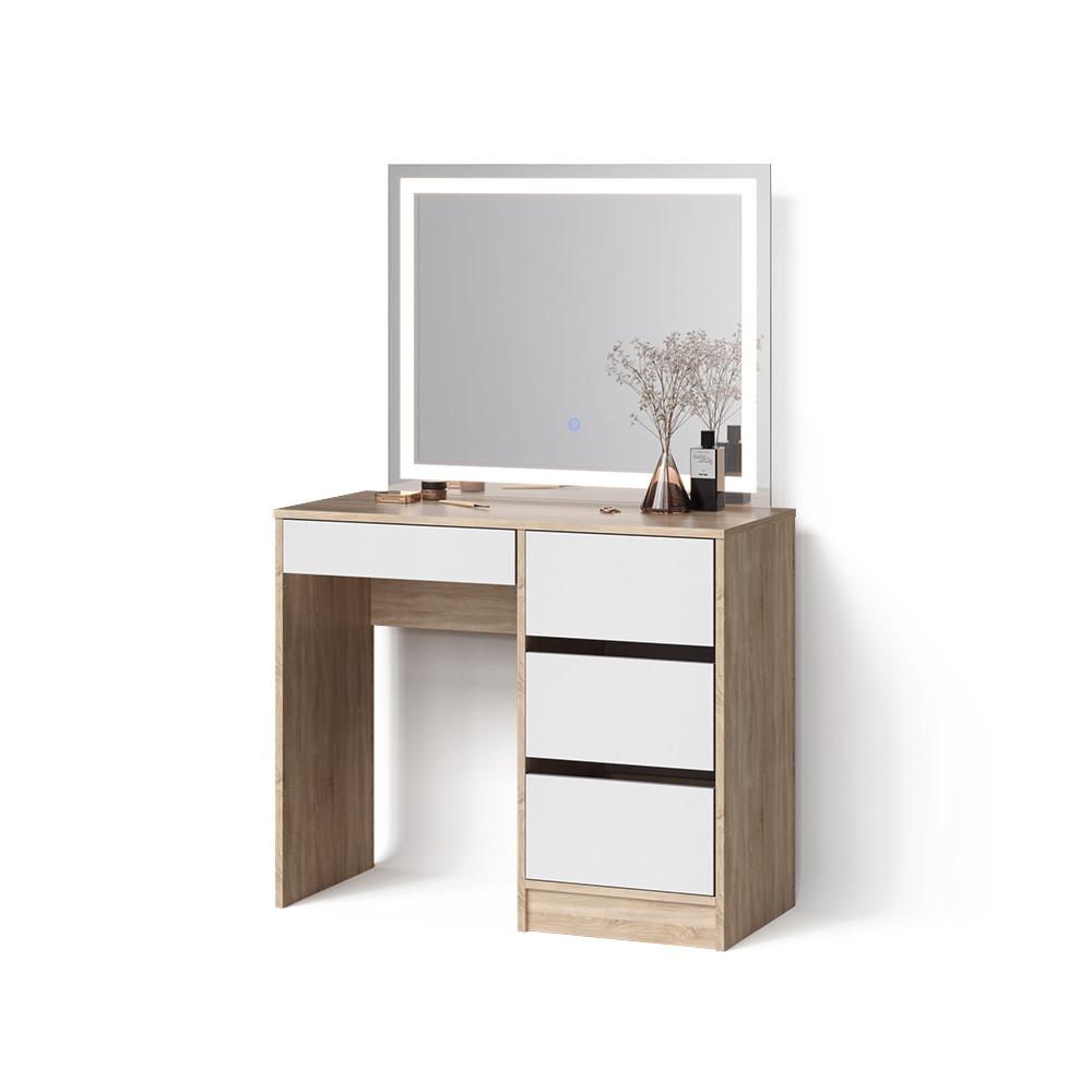 SCHMINKTISCH Imola Sonoma 90 cm mit LED-Spiegel - Sonoma Eiche, Holzwerkstoff (90/75/40cm) - Livinity®